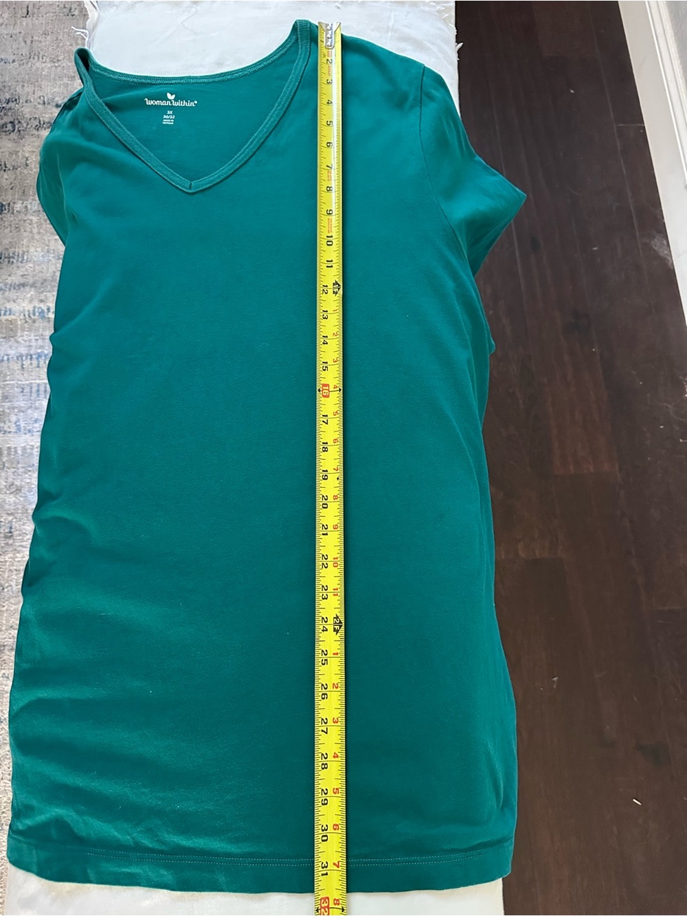 Woman Within 3X Deep Teal V-Neck Cotton Tunic Top 3/4 Sleeve Plus Size - Picture 7 of 7